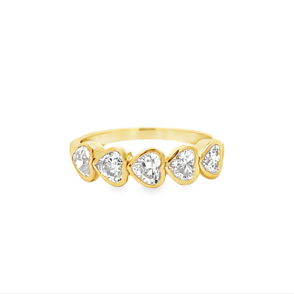 Lab-Grown E/W 5 Stone Heart Bezel Band