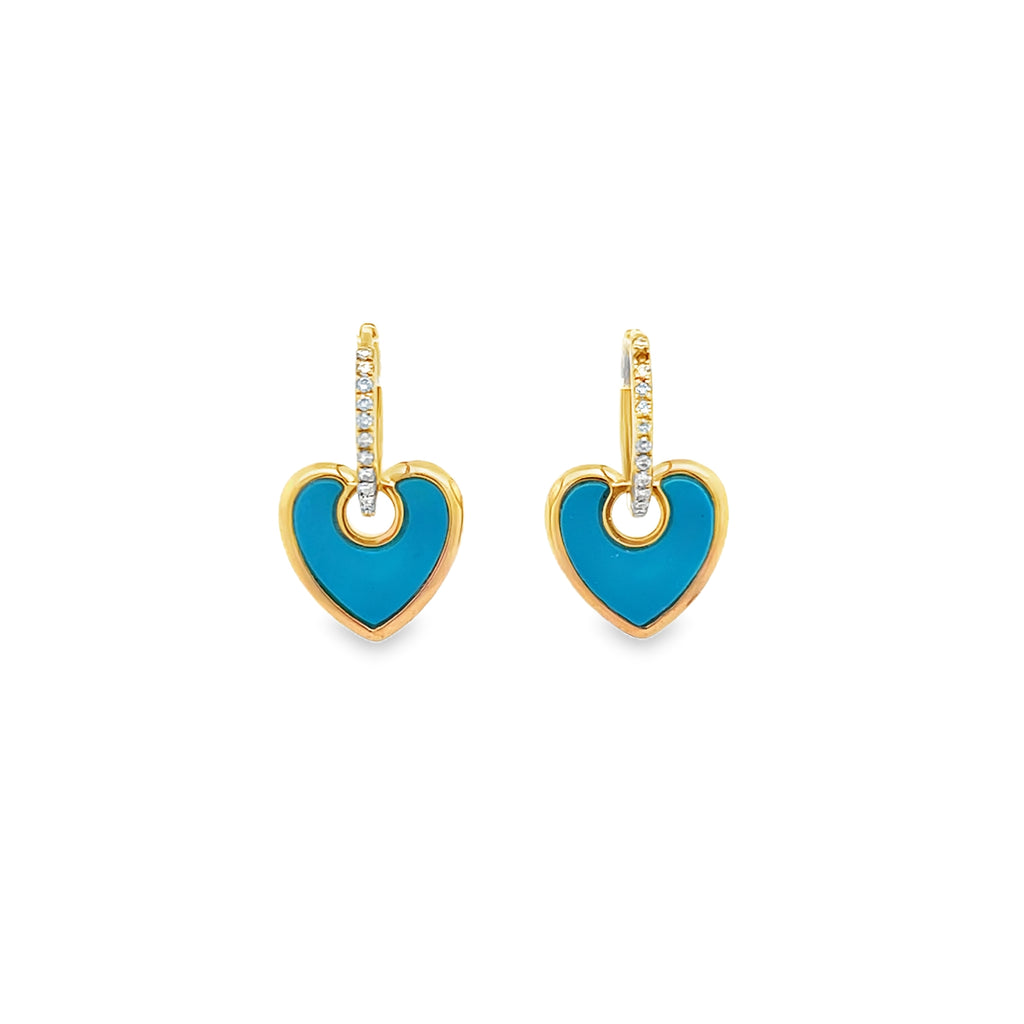Turquoise Heart Charm Huggies