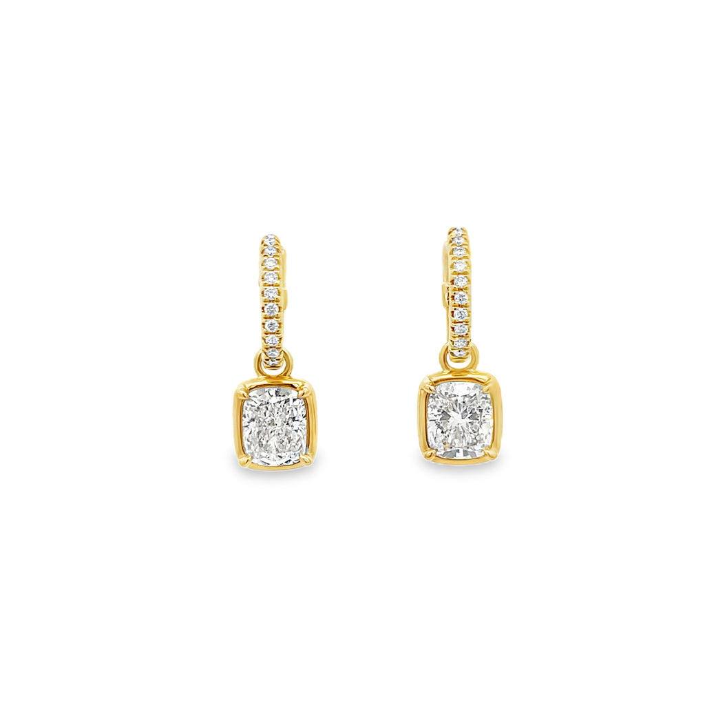 Lab-Grown Bezel Cushion Dangle Huggies