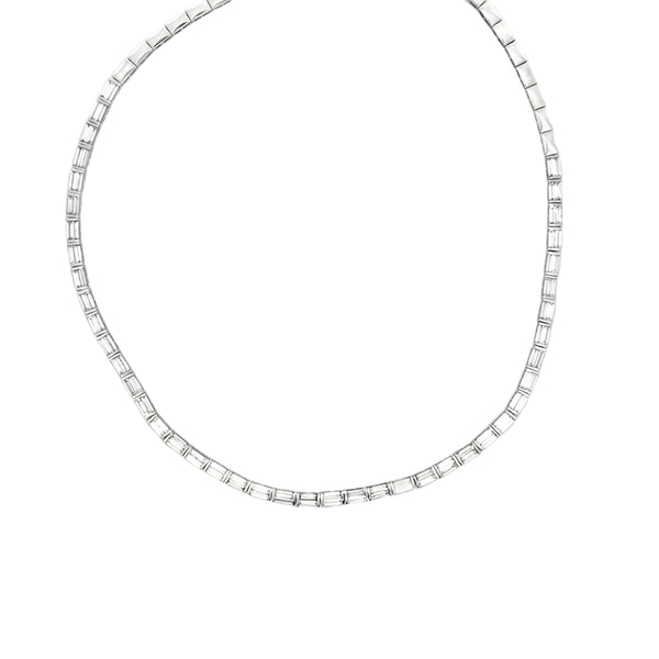 Lab-Grown Half Bezel Baguette Tennis Necklace