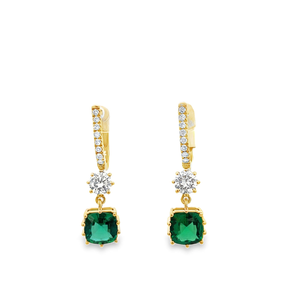Lab-Grown Cushion Cut Emerald & Diamond Huggies