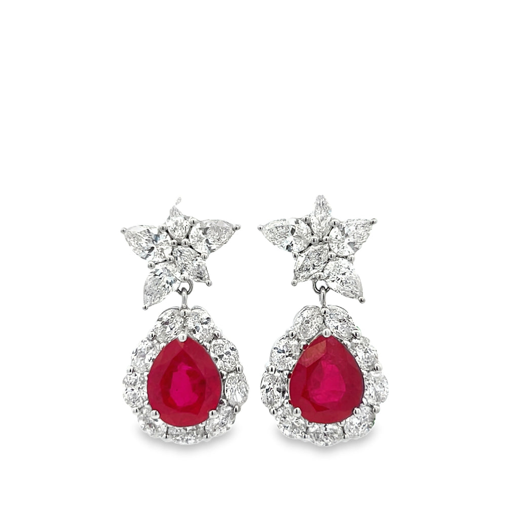 Lab-Grown Ruby & Diamond Halo Dangle Earrings