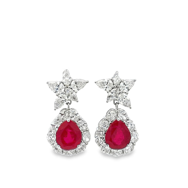 Lab-Grown Ruby & Diamond Halo Dangle Earrings