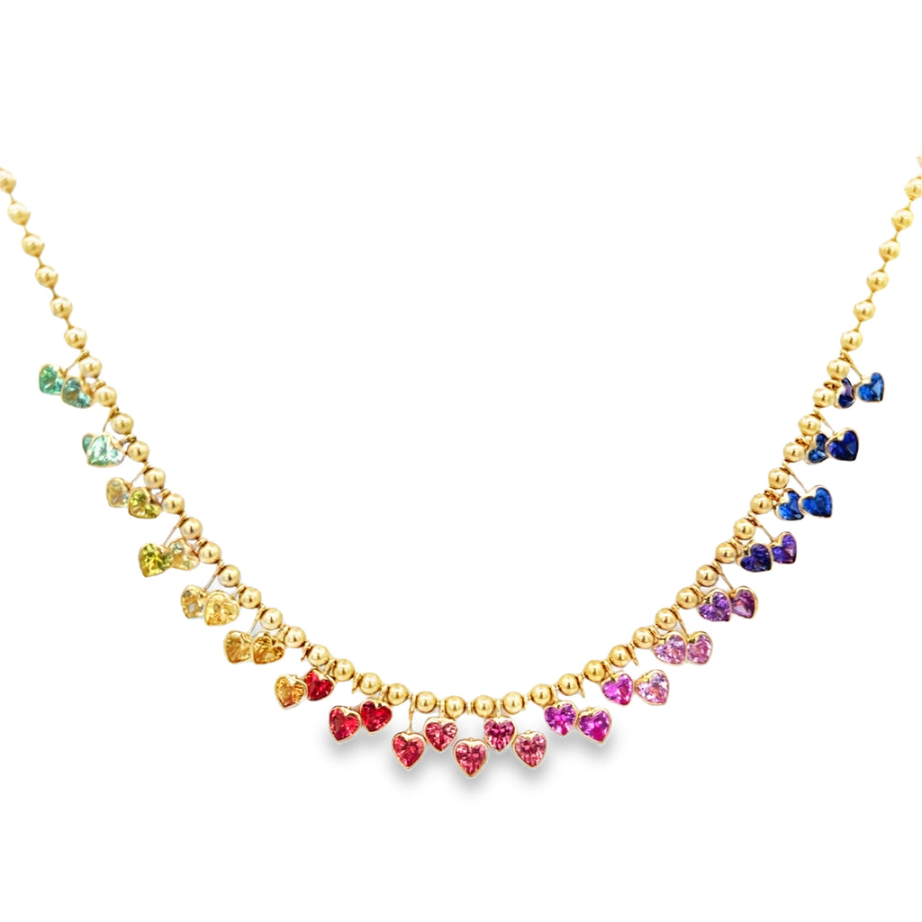 Lab-Grown Rainbow Sapphire Double Heart Bead Chain Necklace