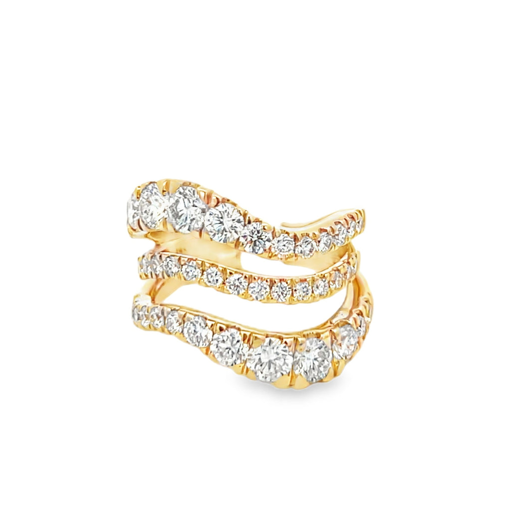 Lab-Grown Triple Row Graduated Wavy Diamond Ring