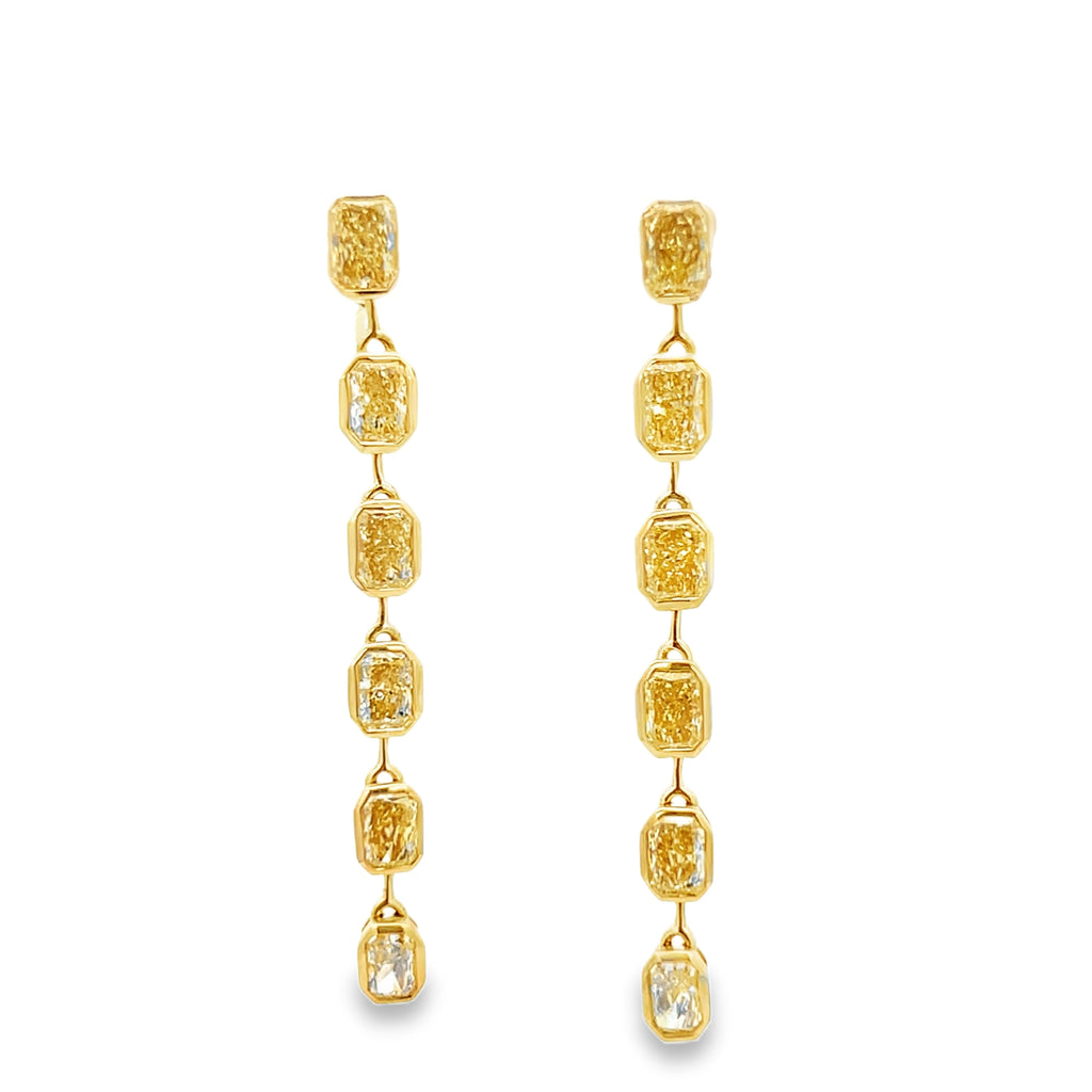 Lab-Grown Bezel Radiant Yellow Diamond Dangle Earrings