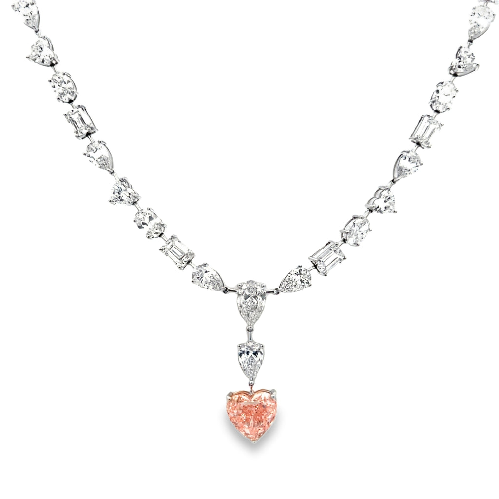 Lab-Grown Multi-Shape Tennis Pink Diamond Heart Lariat Necklace