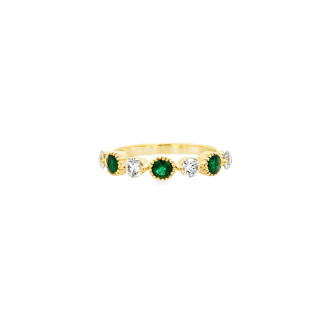 Alternating Milgrain Bezel Emerald & Diamond Bubble Band