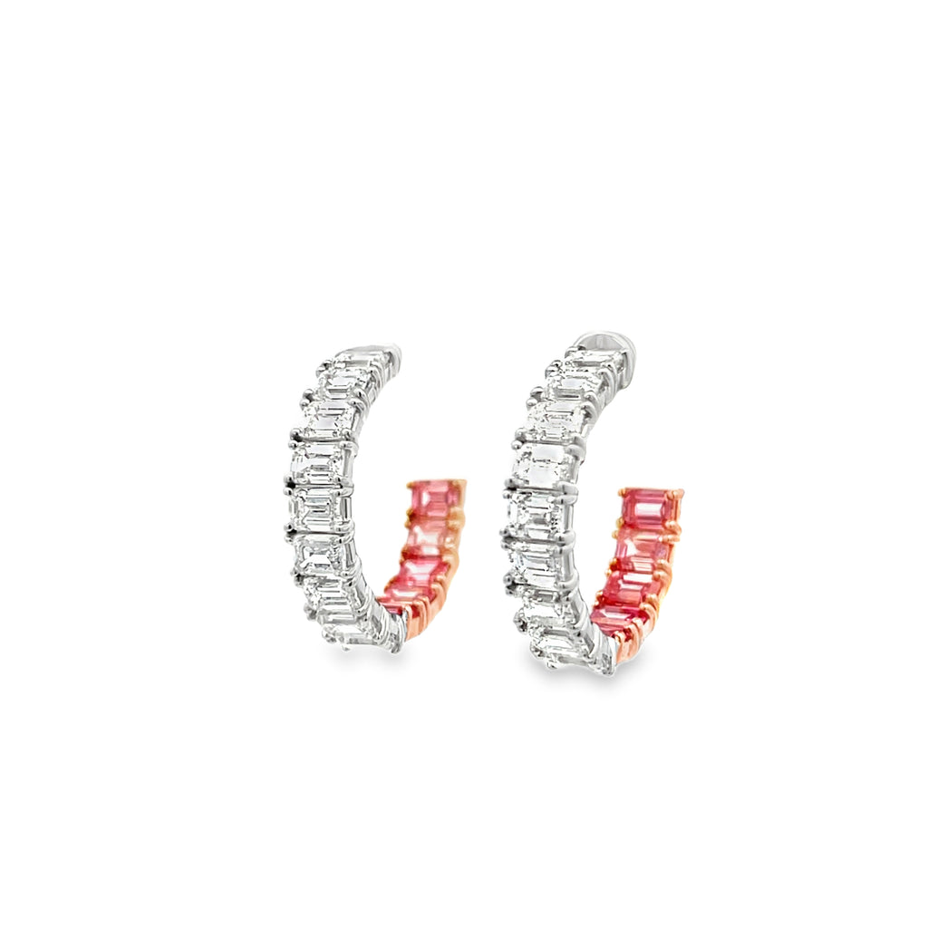 Lab-Grown Emerald Cut Inside Out Pink Diamond Hoops