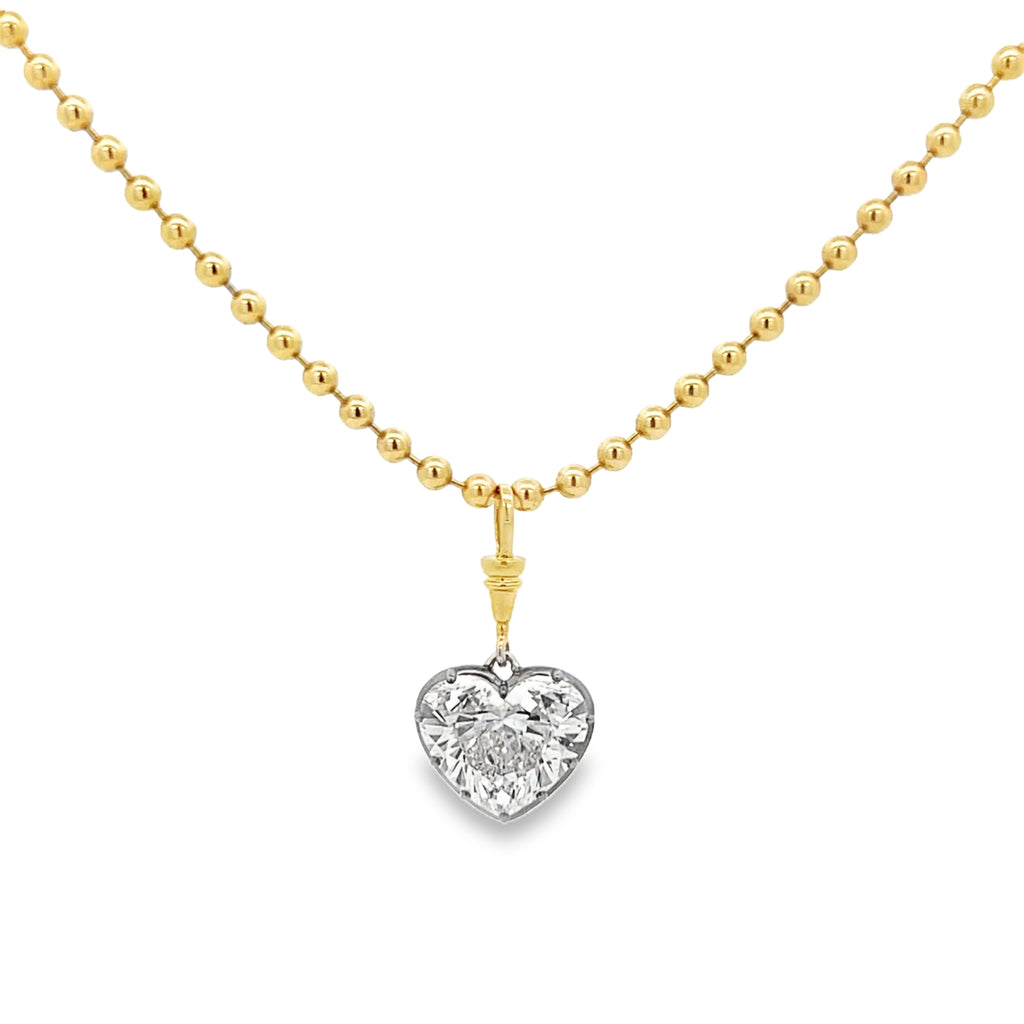 Lab-Grown Black Rhodium Georgian Set Pendant Heart Bead Chain Necklace