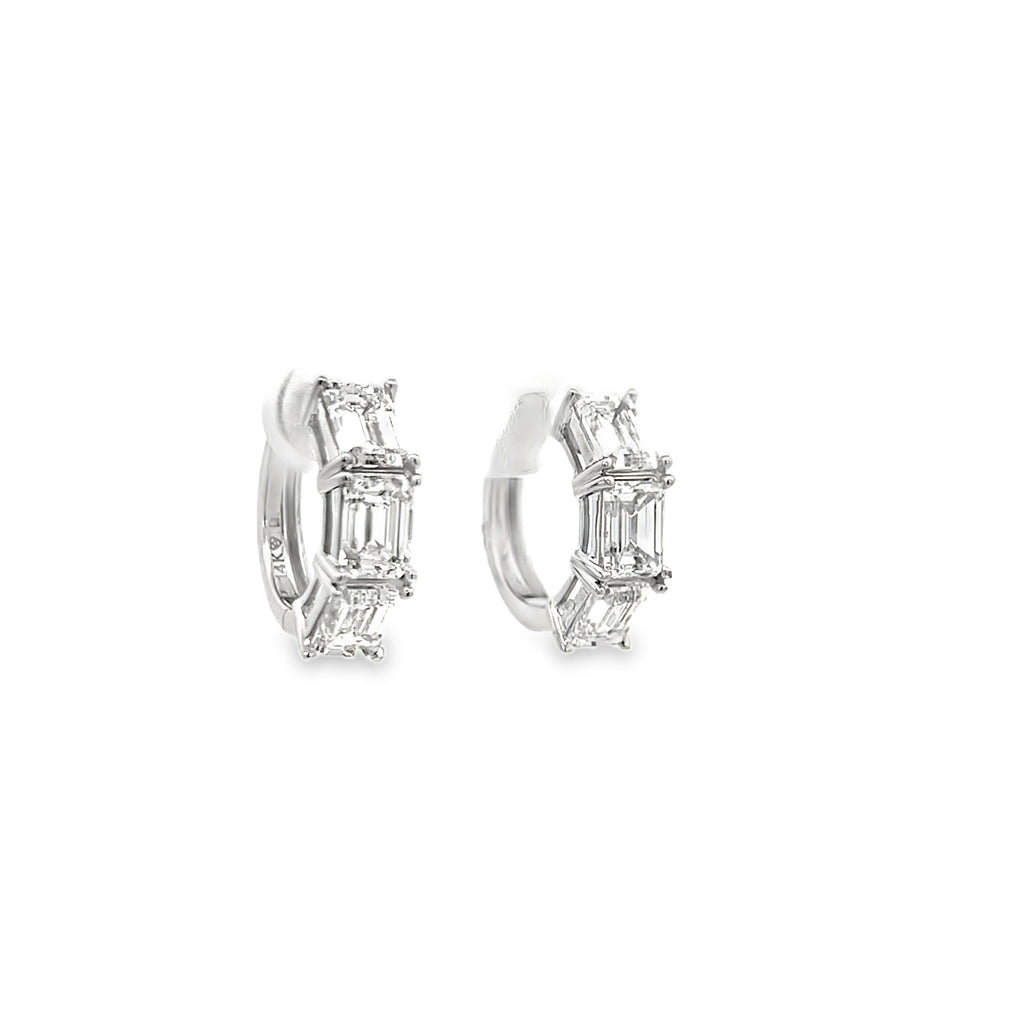 Lab-Grown Three Stone Emerald Cut Huggies