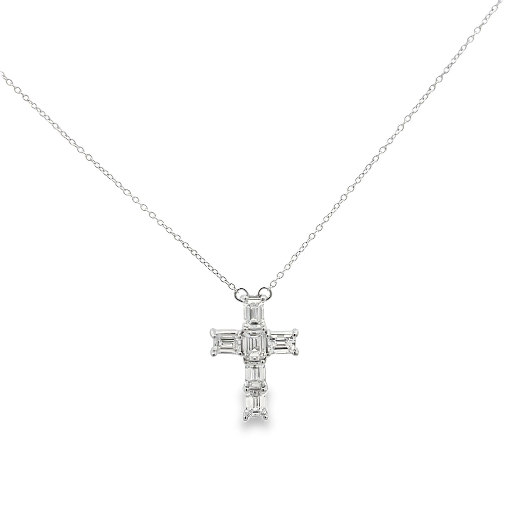 Lab-Grown Small Emerald Cut Cross Necklace