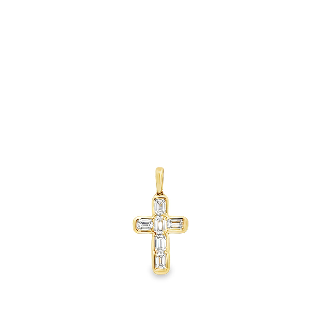 Lab-Grown Bezel Emerald Cut Cross Charm