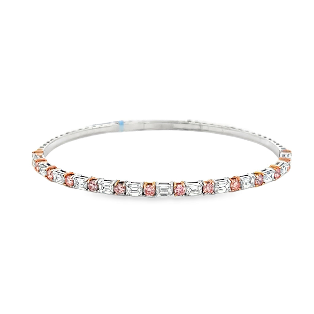 Lab-Grown Pink Round Diamond & Emerald Cut Bangle
