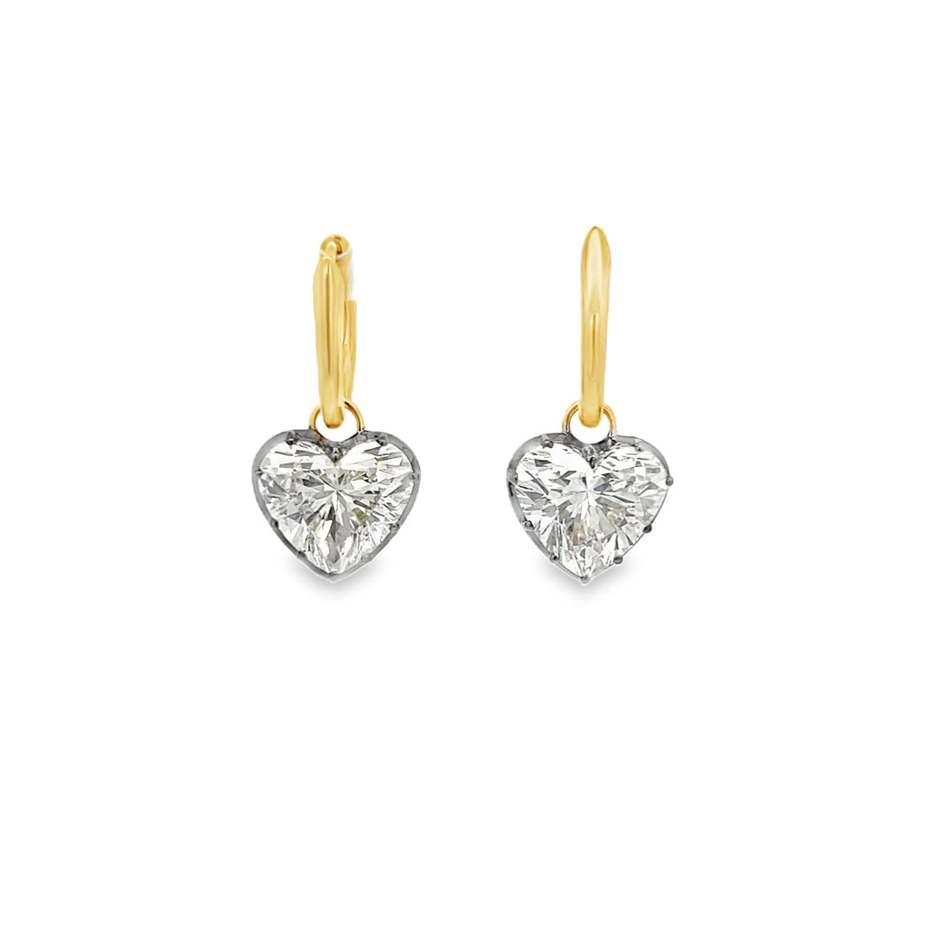 Lab-Grown Black Rhodium Georgian Set Heart Dangle Huggies