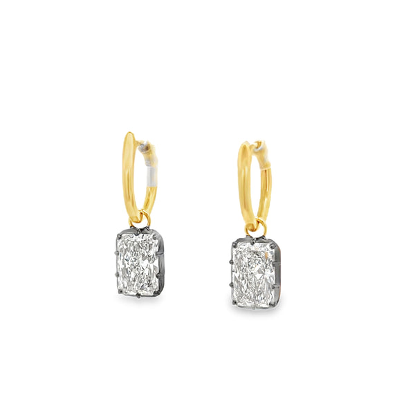 Lab-Grown Black Rhodium Georgian Set Radiant Dangle Huggies