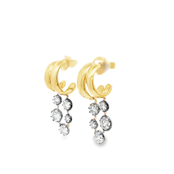 Lab-Grown Black Rhodium Georgian Set Split Hoop Dangle Earrings