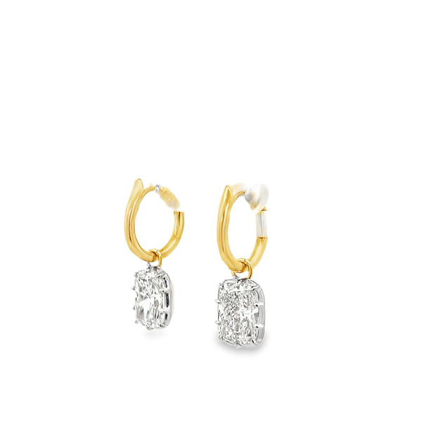 Lab-Grown Two Tone Georgian Set Radiant Dangle Huggies