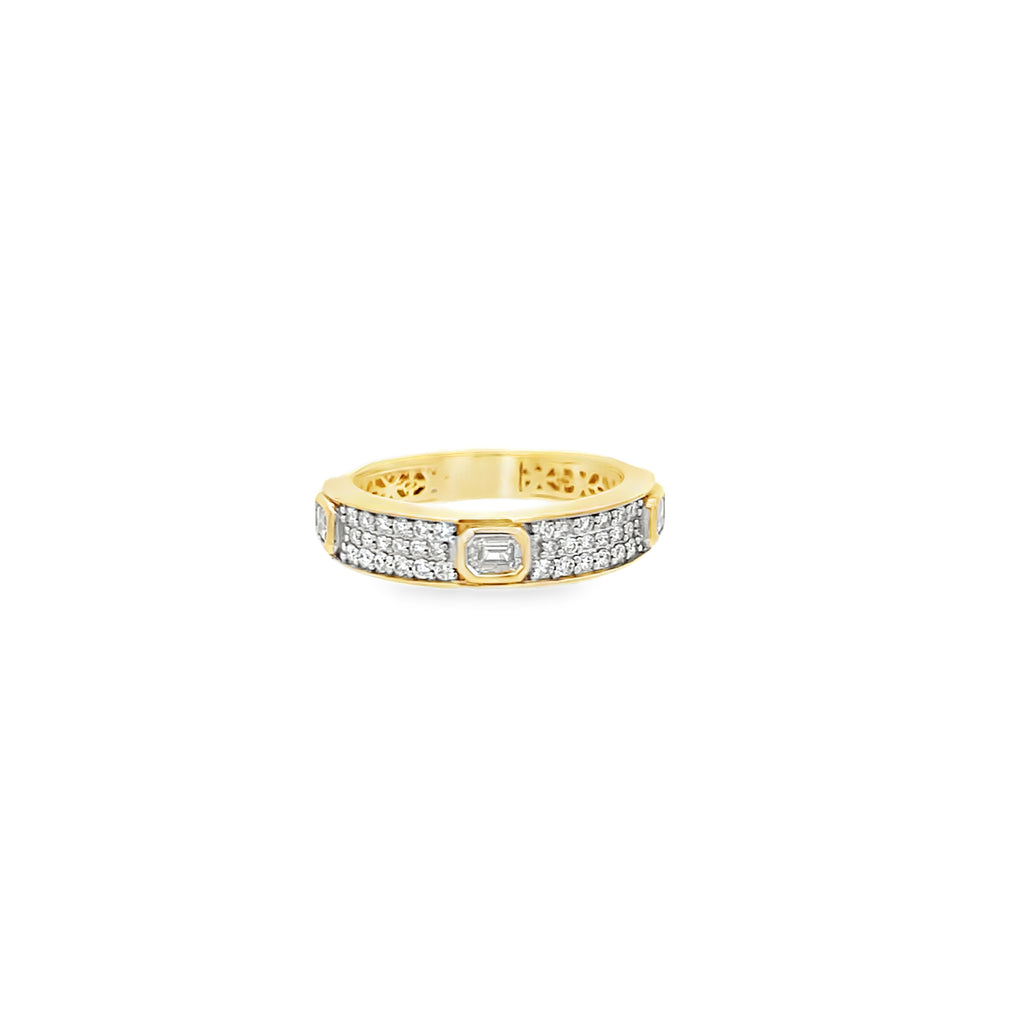 Bezel Emerald Inlay Triple Row Band