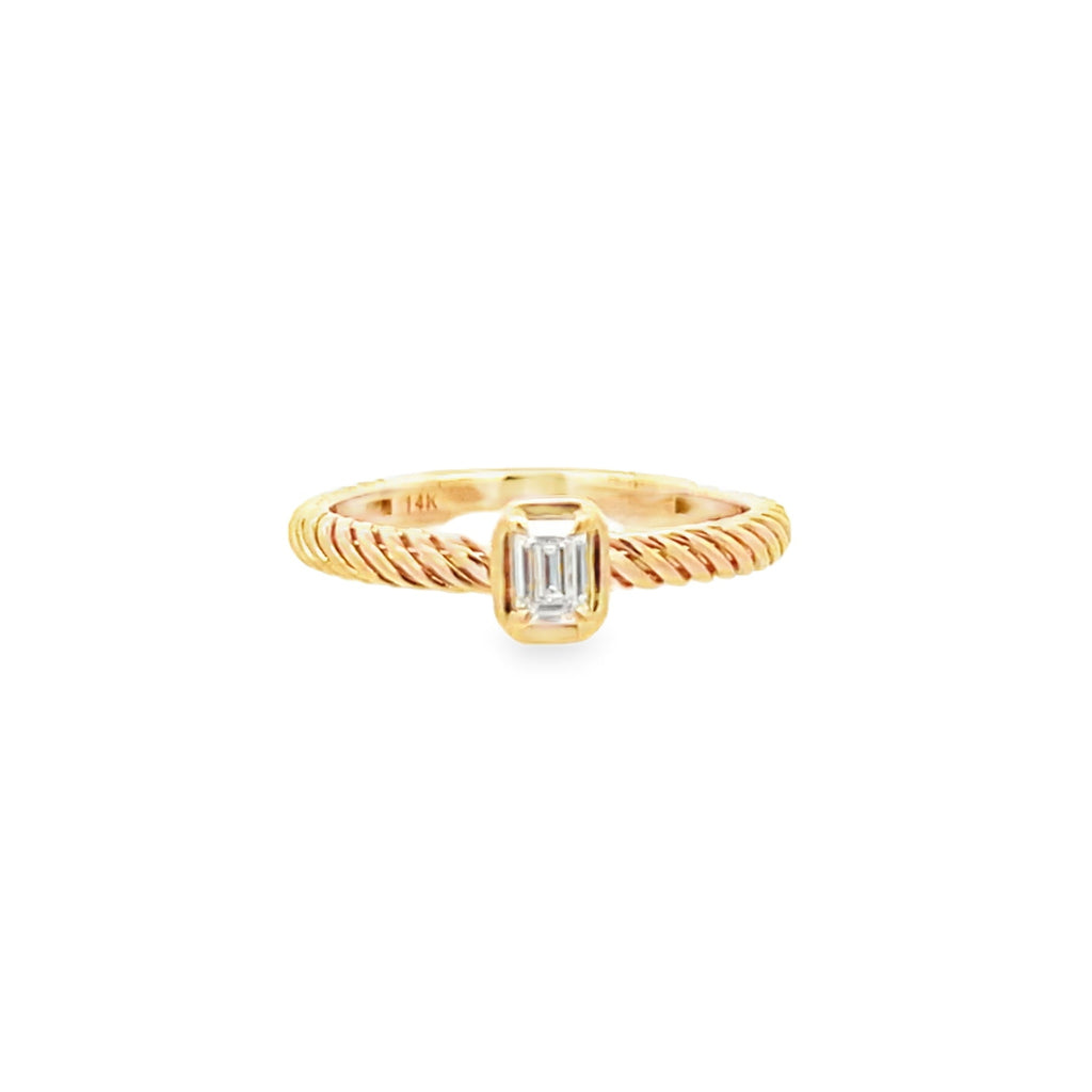 Yellow Gold Mini Emerald Cut Diamond Rope Band Ring