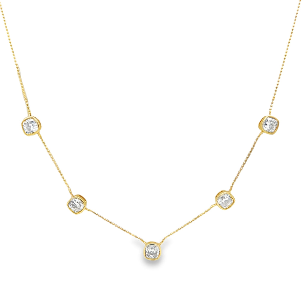 Lab-Grown Station Bezel Old Mine Cushion Bead Chain Necklace