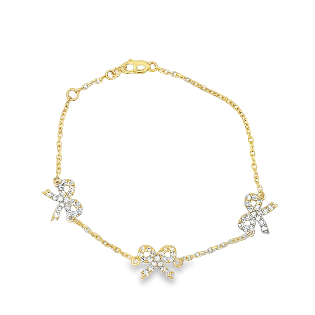 Triple Diamond Bow Adjustable Chain Bracelet