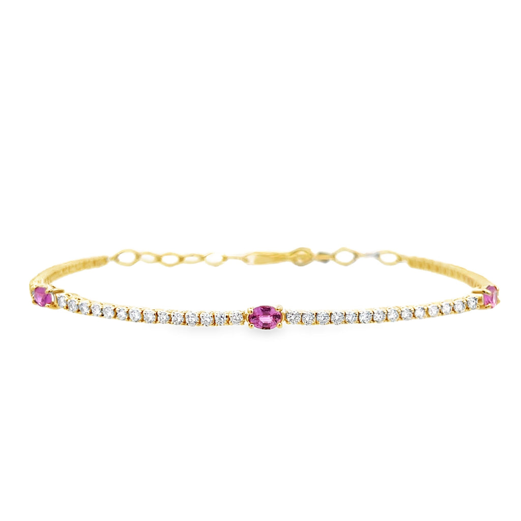 Diamond & Oval Pink Sapphire Adjustable Tennis Bracelet