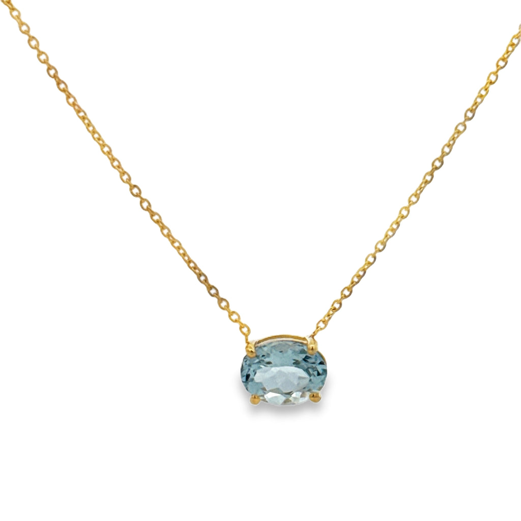 Yellow Gold Oval Aquamarine Pendant Necklace