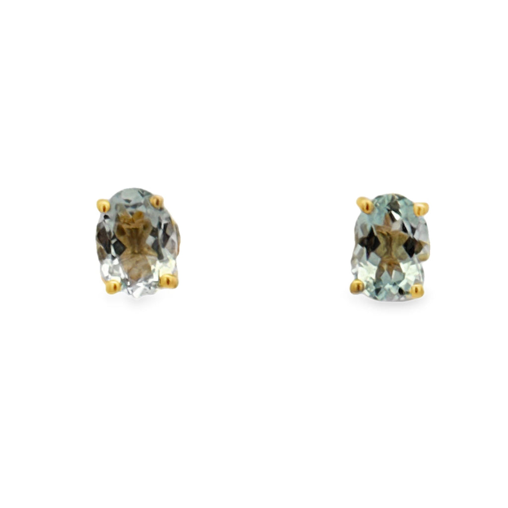 Yellow Gold Oval Aquamarine Stud Earrings