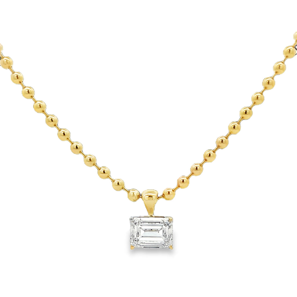 Lab-Grown Emerald Cut Diamond Pendant Bead Chain Necklace
