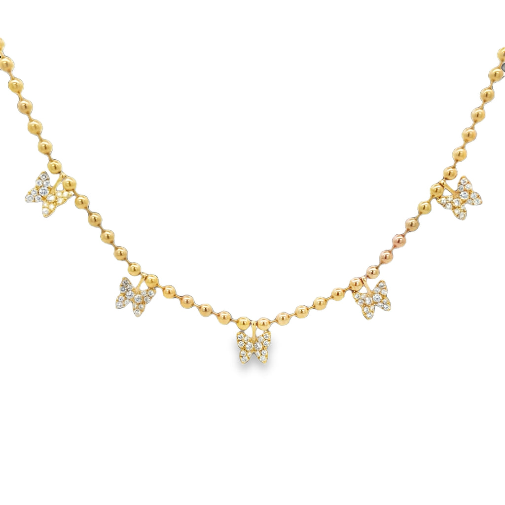 Pave Diamond Butterfly Dangle Bead Chain Necklace