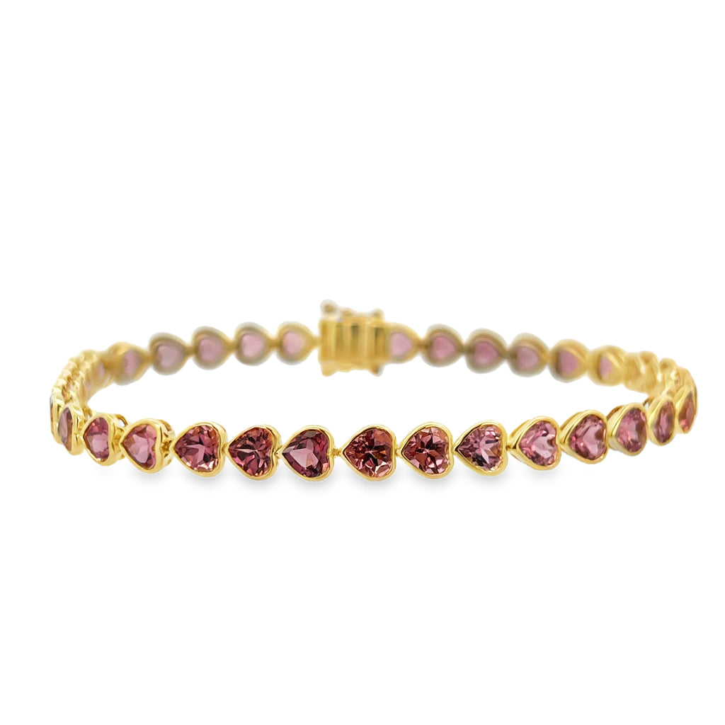 Pink Tourmaline Bezel Set Heart Tennis Bracelet