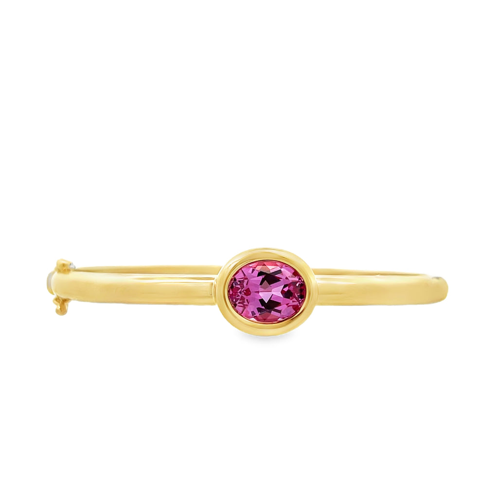 Lab-Grown Bezel Oval Pink Sapphire Bangle