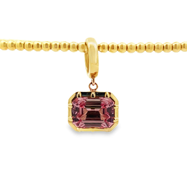 Lab-Grown Georgian Set Emerald Cut Pink Sapphire Charm