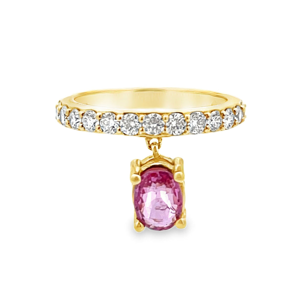 Diamond & Gemstone Dangle Ring- Pink sapphire