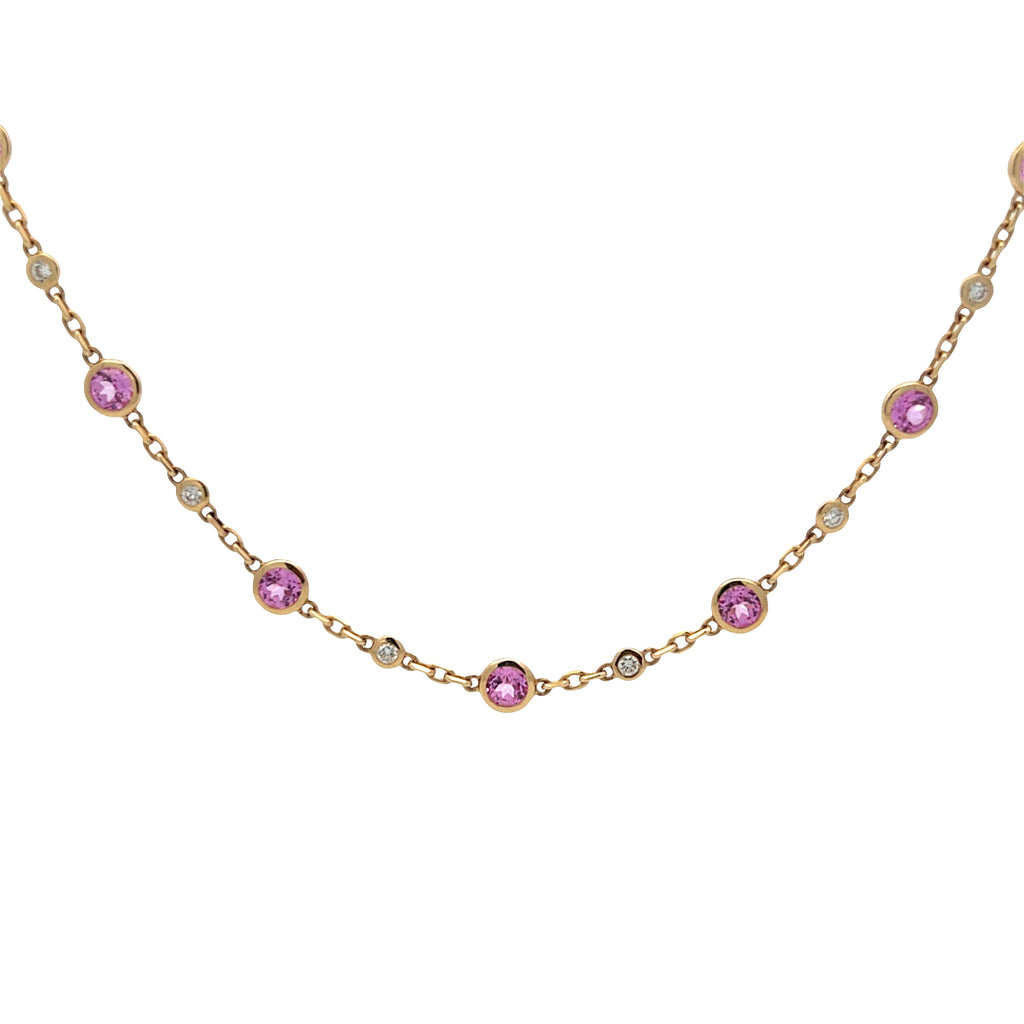 Lab-Grown Pink Sapphire & Diamond Bezel Station Necklace