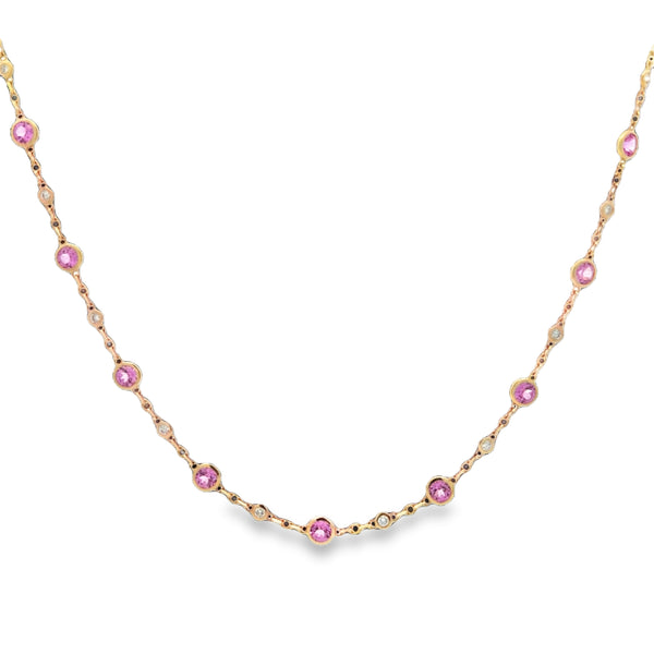 Lab-Grown Pink Sapphire & Diamond Bezel Station Necklace