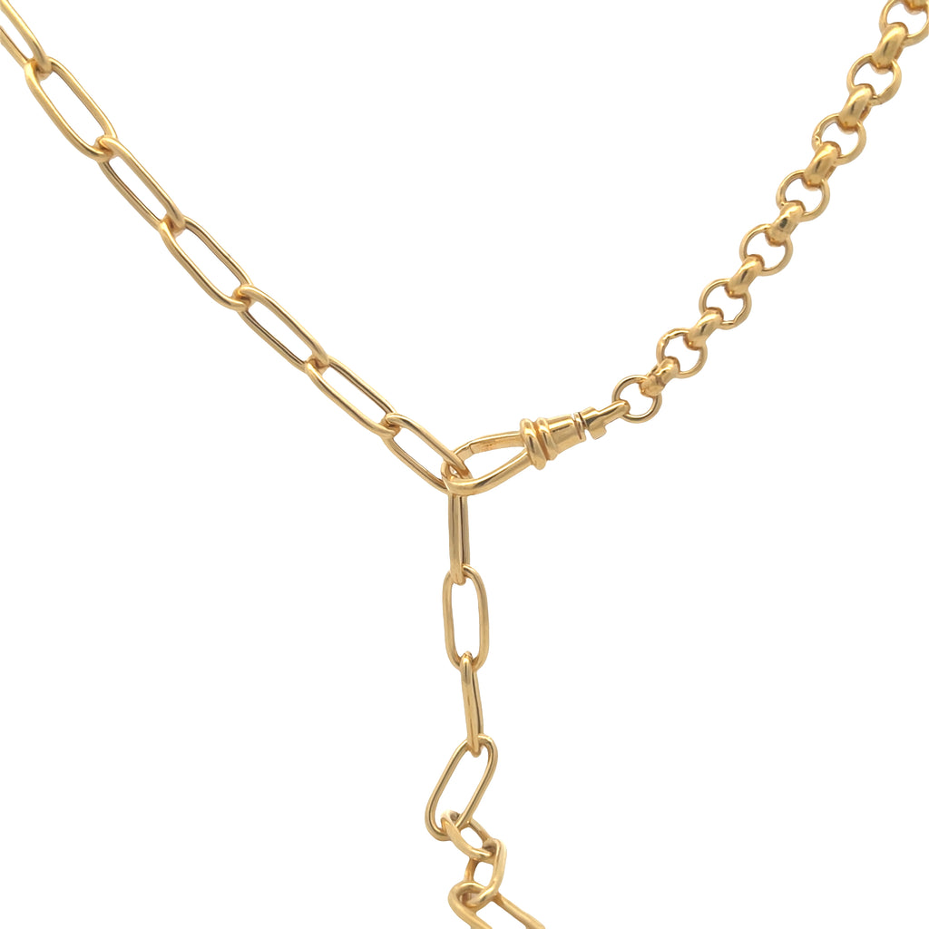 14K Yellow Gold Micron Rolo & Paperclip Lariat Chain
