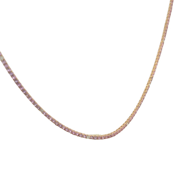 Pink Sapphire & Diamond Tennis Necklace