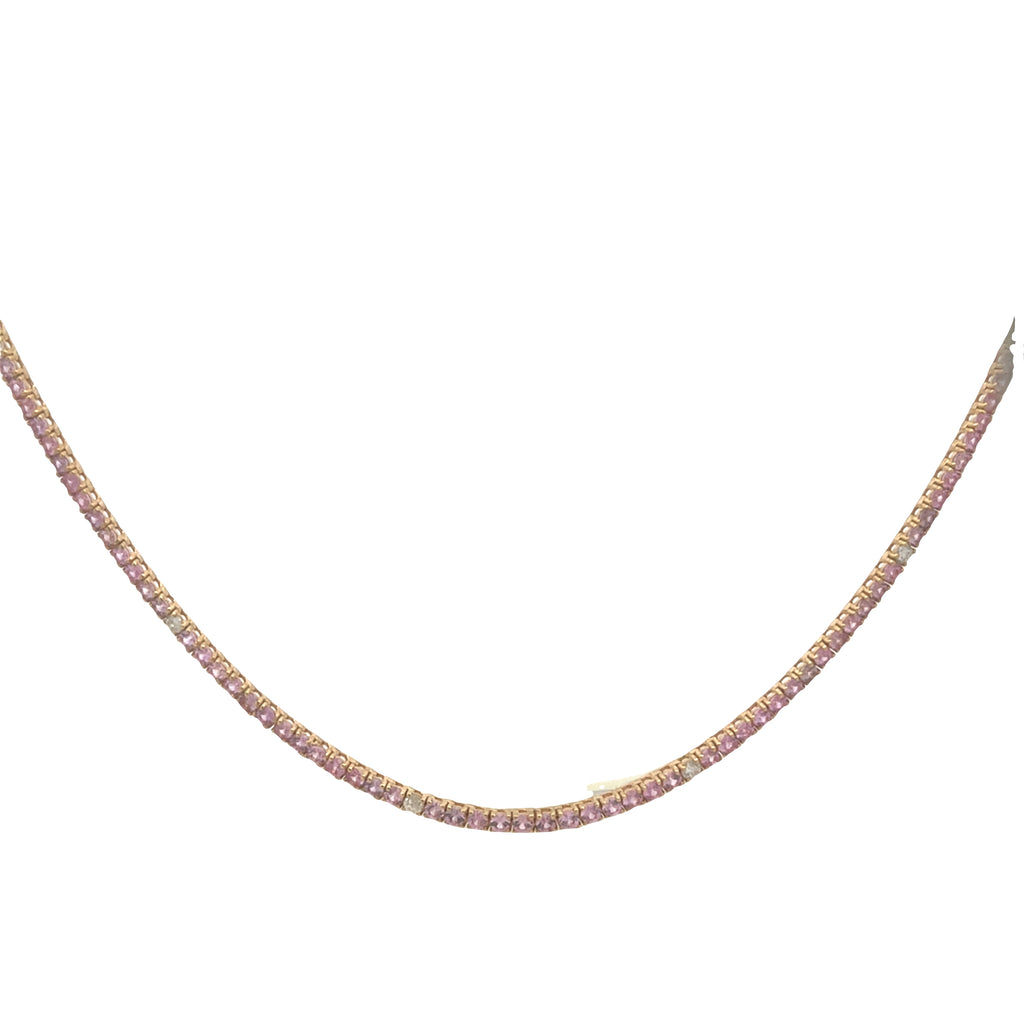 Pink Sapphire & Diamond Tennis Necklace