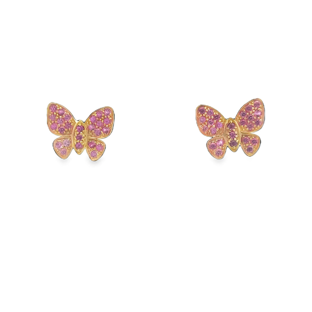 Pink Sapphire Butterfly Stud Earrings
