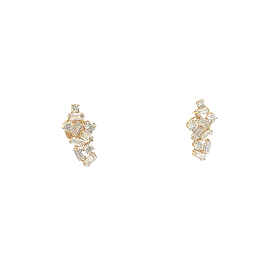 Lab-Grown Baguette & Round Cluster Studs