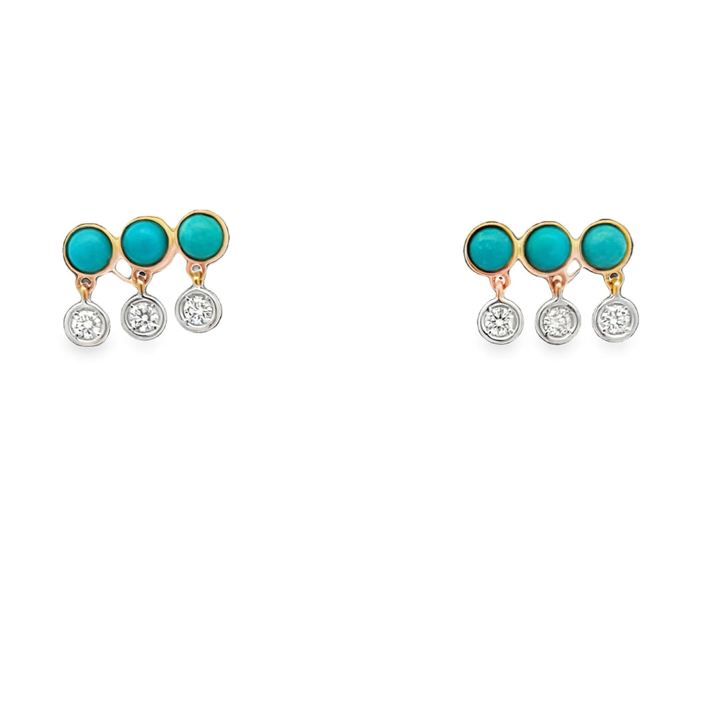 Turquoise & Bezel Diamond Dangle Studs