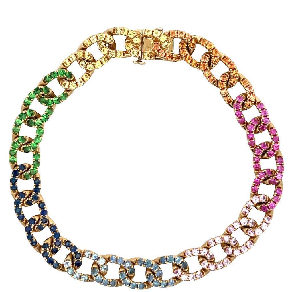 Rainbow Sapphire & Topaz Cuban Chain Bracelet
