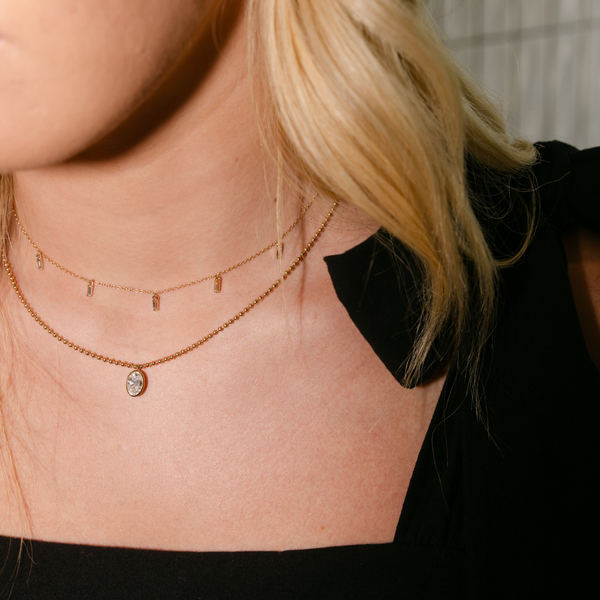 Lab-Grown Oval Bezel Bead Chain Necklace