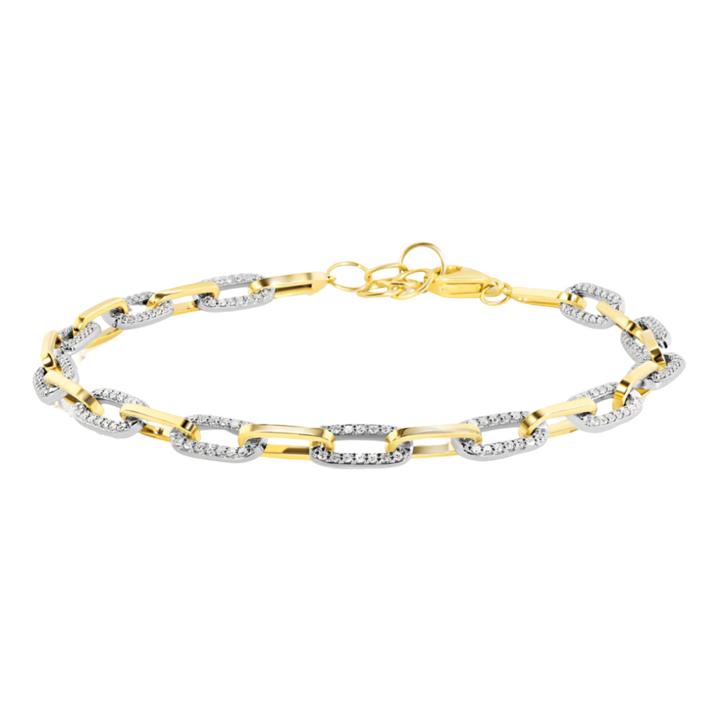 Alternating Diamond Pave Paperclip Chain Bracelet