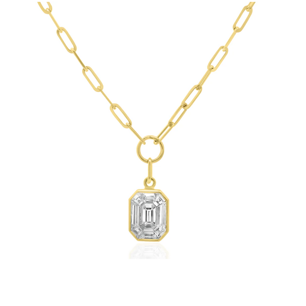 Bezel Baguette Paper Clip Pendant Necklace