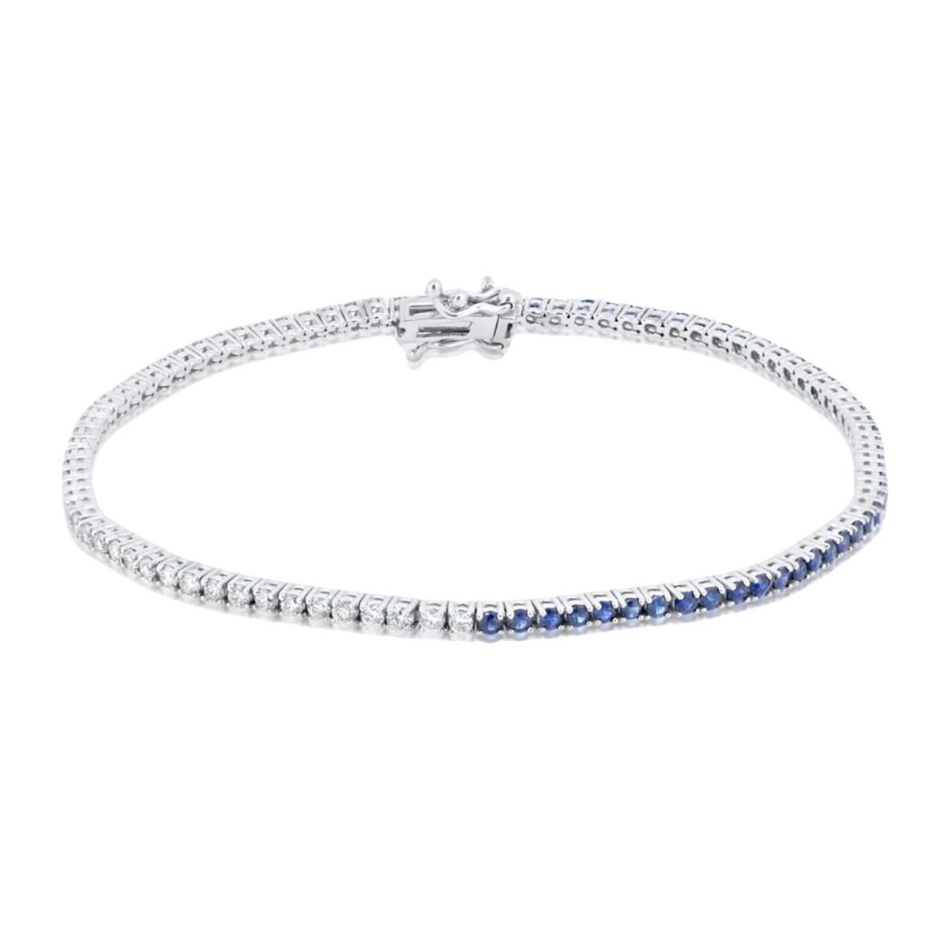 Blue Sapphire & Round Diamond Tennis Bracelet