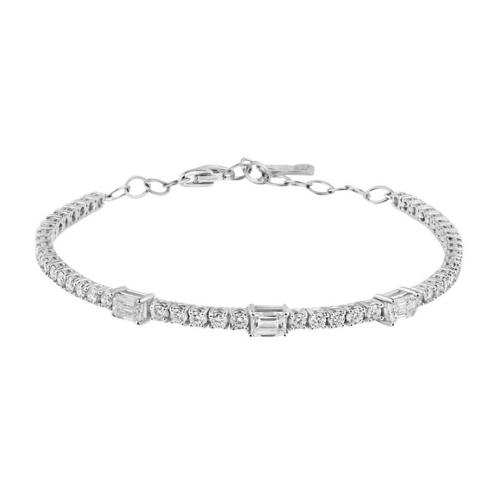 White Gold Tri Emerald Cut Diamond Bracelet