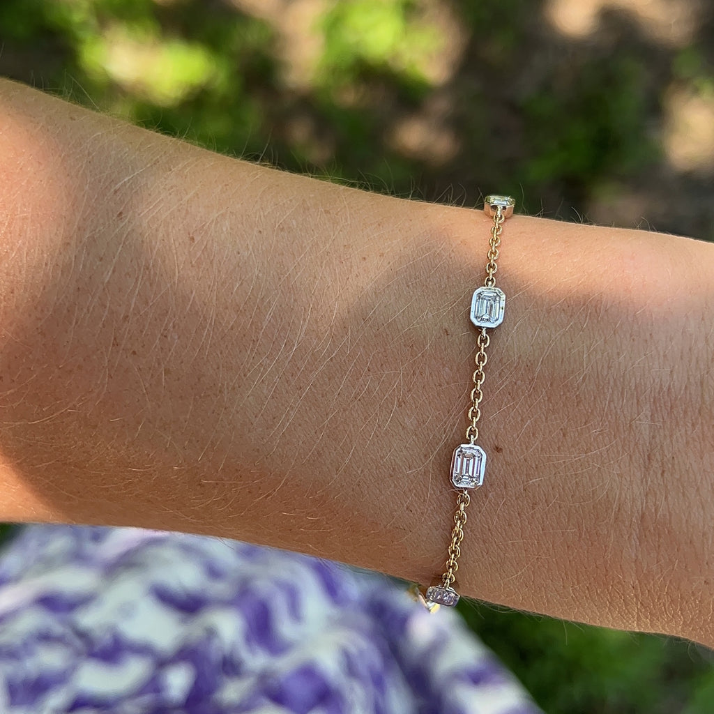 Lab-Grown Bezel Emerald Cut Chain Bracelet